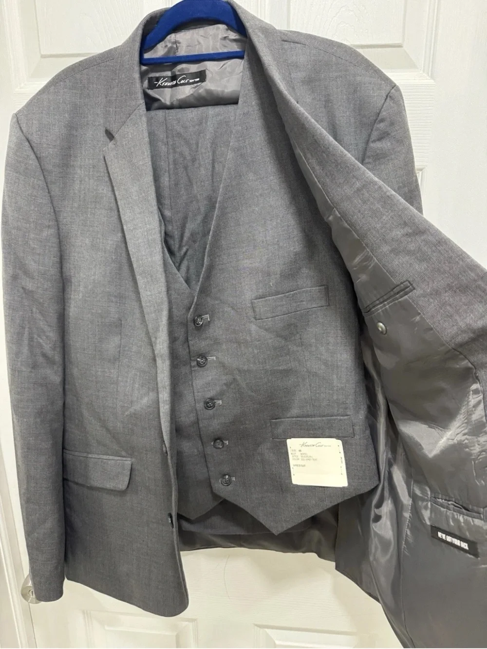 Kenneth Cole New York Charcoal Gray Three Piece Suit with Vest